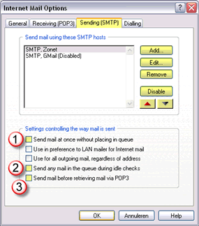 Sending (SMTP) instelling